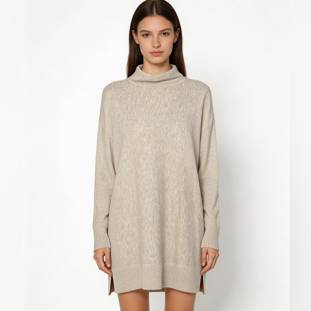 Ann Taylor Loft Beige Long Turtleneck With Side Slits Sz XS